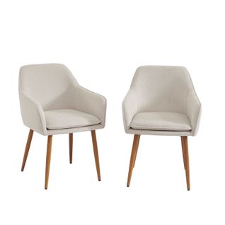 Lot De 2 Fauteuils Kalli  Tissu Écru Pieds Métal Finition Bois