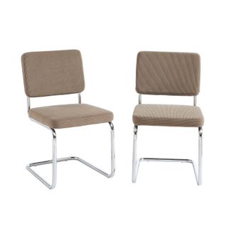 Lot De 2 Chaises Jack Velours Côtelé Grège Pieds Métal Chromé