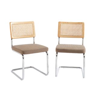 Lot De 2 Chaises Ella Cannage Et Velours Côtelé Grège Pieds Métal Chromé