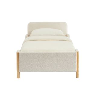 Lit Enfant Ari Tissu Bouclette Beige 90x190 Sommier Inclus