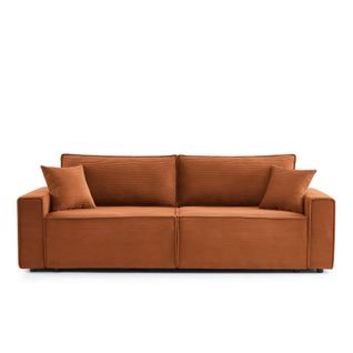 Canapé Droit Convertible 3 Places Zola Velours Côtelé Terracotta