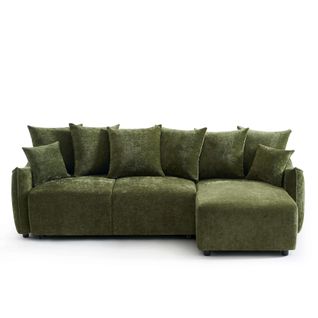Canapé D'angle Convertible Et Réversible 4 Places Opaline Tissu Vert
