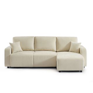 Canapé D'angle Convertible Et Réversible Livio 4 Places Tissu Beige