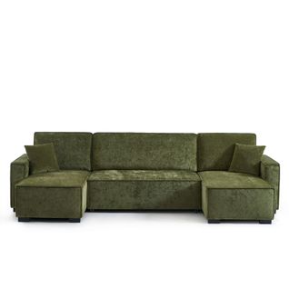 Canapé Panoramique Convertible Gavi 6 Places Tissu Vert