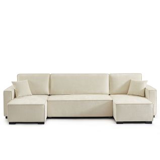 Canapé Panoramique Convertible Gavi 6 Places Tissu Beige