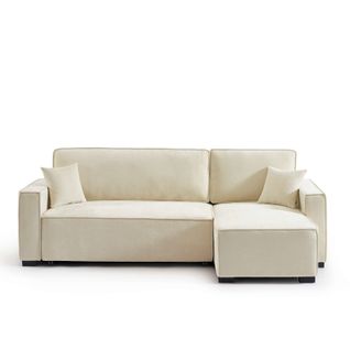 Canapé D'angle Convertible Et Réversible Gavi 4 Places Tissu Beige