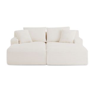 Canapé Droit Profond Fixe Et Compressé Kenedy 3 Places Velours Côtelé Beige