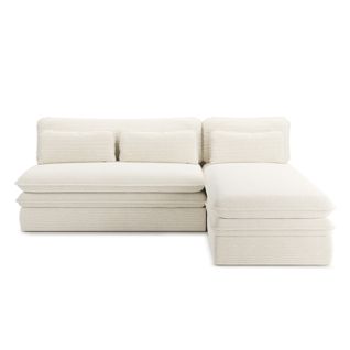 Banquette D'angle Convertible Et Réversible Noma 4 Places Velours Côtelé Écru