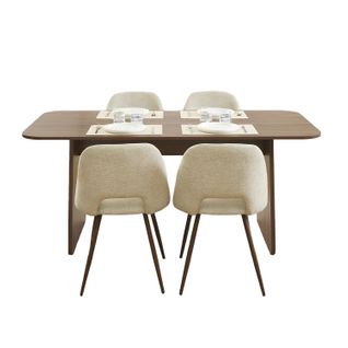 Ensemble Table Lango Noyer Et 4 Chaises Elisabeth Tissu Beige