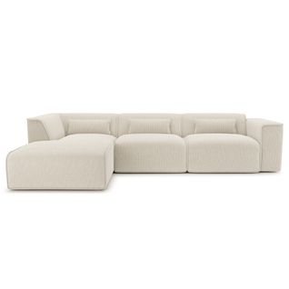 Canapé D'angle Gauche Fixe Nuna 5/6 Places Velours Côtelé Beige