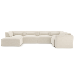 Canapé Panoramique Fixe Nuna 7 Places Chaise Gauche Velours Côtelé Beige