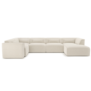 Canapé Panoramique Fixe Nuna 7 Places Chaise Droite Velours Côtelé Beige