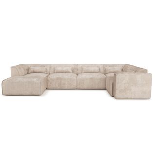 Canapé Panoramique Fixe Nuna 7 Places Chaise Gauche Tissu Taupe