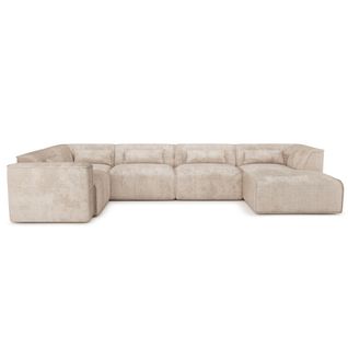 Canapé Panoramique Fixe Nuna 7 Places Chaise Droite Tissu Taupe