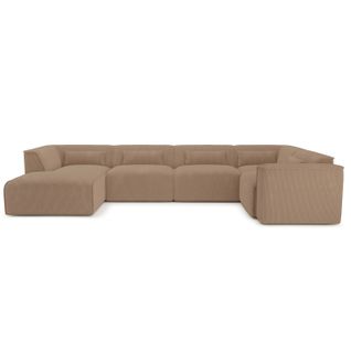 Canapé Panoramique Fixe Nuna 7 Places Chaise Gauche Velours Côtelé Marron