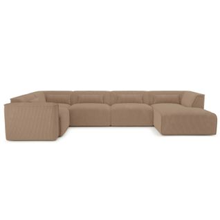 Canapé Panoramique Fixe Nuna 7 Places Chaise Droite Velours Côtelé Marron