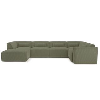 Canapé Panoramique Fixe Nuna 7 Places Chaise Gauche Velours Côtelé Vert