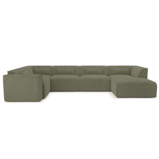 Canapé Panoramique Fixe Nuna 7 Places Chaise Droite Velours Côtelé Vert