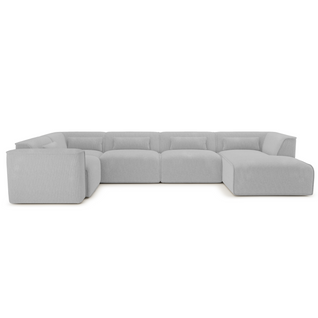 Canapé Panoramique Fixe Nuna 7 Places Chaise Droite Velours Côtelé Gris