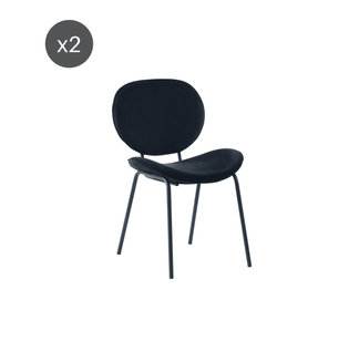 Lot De 2 Chaises Sheila Velours Noir Pieds Métal Noir