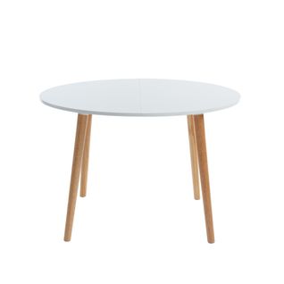 Table Extensible Oracle  Laqué Blanc Mat Pieds En Bois Massif 120-160cm