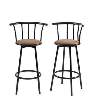 Lot 2 Tabourets De Bar Bistrot Noir Avec Assise Marron Hauteur D'assise 74 Cm