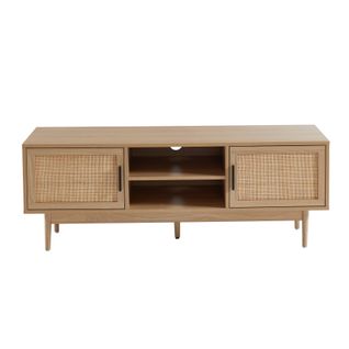 Meuble TV Amana Effet Chêne Et Cannage Rotin 130cm