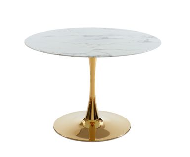 Table Séjour Monika  Verre Effet Marbre  Ronde 110cm Pied Doré