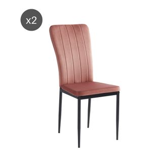 Lot De 2 Chaises Poppy  Velours Rose Pieds Métal Noir