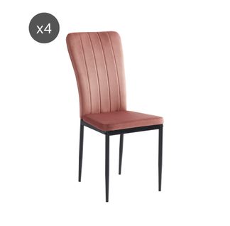 Lot De 4 Chaises Poppy Velours Rose Pieds En Métal Noir