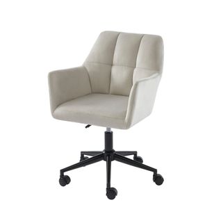 Fauteuil De Bureau Mona  En Velours Gris Perle Avec Pieds Noirs