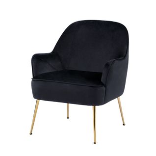 Fauteuil Marcelino En Velours Noir Avec Piètement Doré