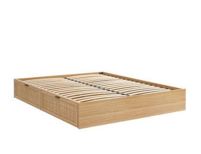 Cadre De Lit à Tiroirs Amana Cannage Rotin 160x200 Sommier Inclus