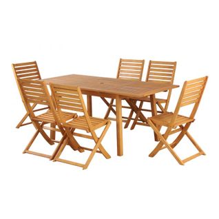 Ensemble Repas Prato  En Bois D'eucalyptus 6 Places 120-180 Cm
