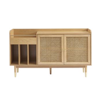 Meuble Vinyle Leon Placage Chêne Et Cannage Rotin 140cm
