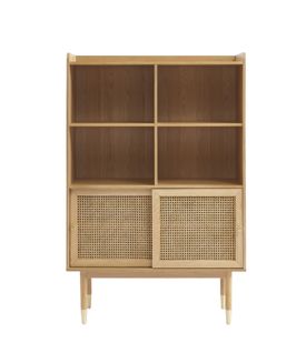 Bibliothèque Leon Placage Chêne Et Cannage Rotin H152cm