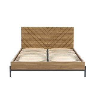 Lit Double Geoma Effet Chêne Foncé 160x200 Sommier Inclus