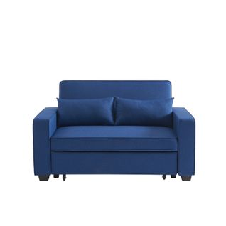 Canapé Droit Lena Convertible Tissu Bleu 2 Places