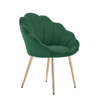 Fauteuil Corail Velours Vert Sapin Avec Piétement Doré