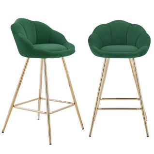 Lot De 2 Tabourets Corail En Velours Vert Sapin Avec Pieds Dorés