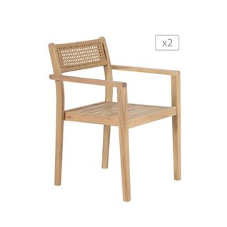 Lot De 2 Fauteuils De Jardin Nora En Bois D'acacia Fsc Blanchi Et Résine Tressée