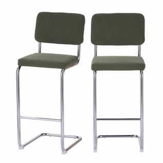 Lot De 2 Tabourets Jack En Velours Côtelé Vert Avec Pieds Métalliques