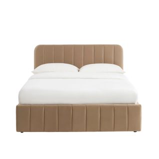 Lit Coffre Simi Velours Marron 140x190 Sommier Inclus