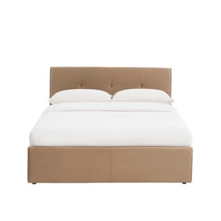 Lit Coffre Seguro Velours Marron Glacé 140x190 Sommier Inclus