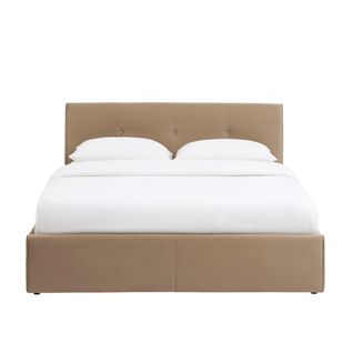 Lit Coffre Seguro Velours Marron Glacé 160x200 Sommier Inclus