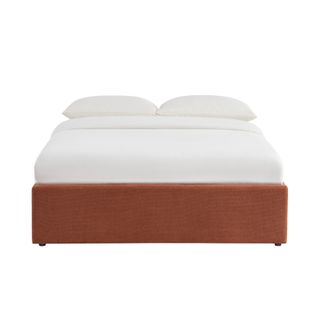 Lit Coffre Marcy Tissu Chenille Terracotta 140x190 Sommier Inclus