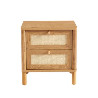 Table De Chevet Haida Effet Chêne Et Rotin 2 Tiroirs