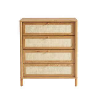 Commode Haida 4 Tiroirs Effet Chêne Et Rotin 80cm