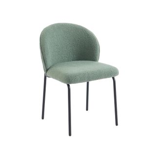 Lot De 2 Chaises Zana Tissu Bouclette Vert Pieds Métal Noir