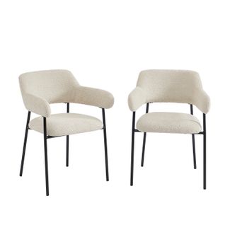Lot De 2 Fauteuils Repas Ivan Tissu Beige Pieds Métal Noir